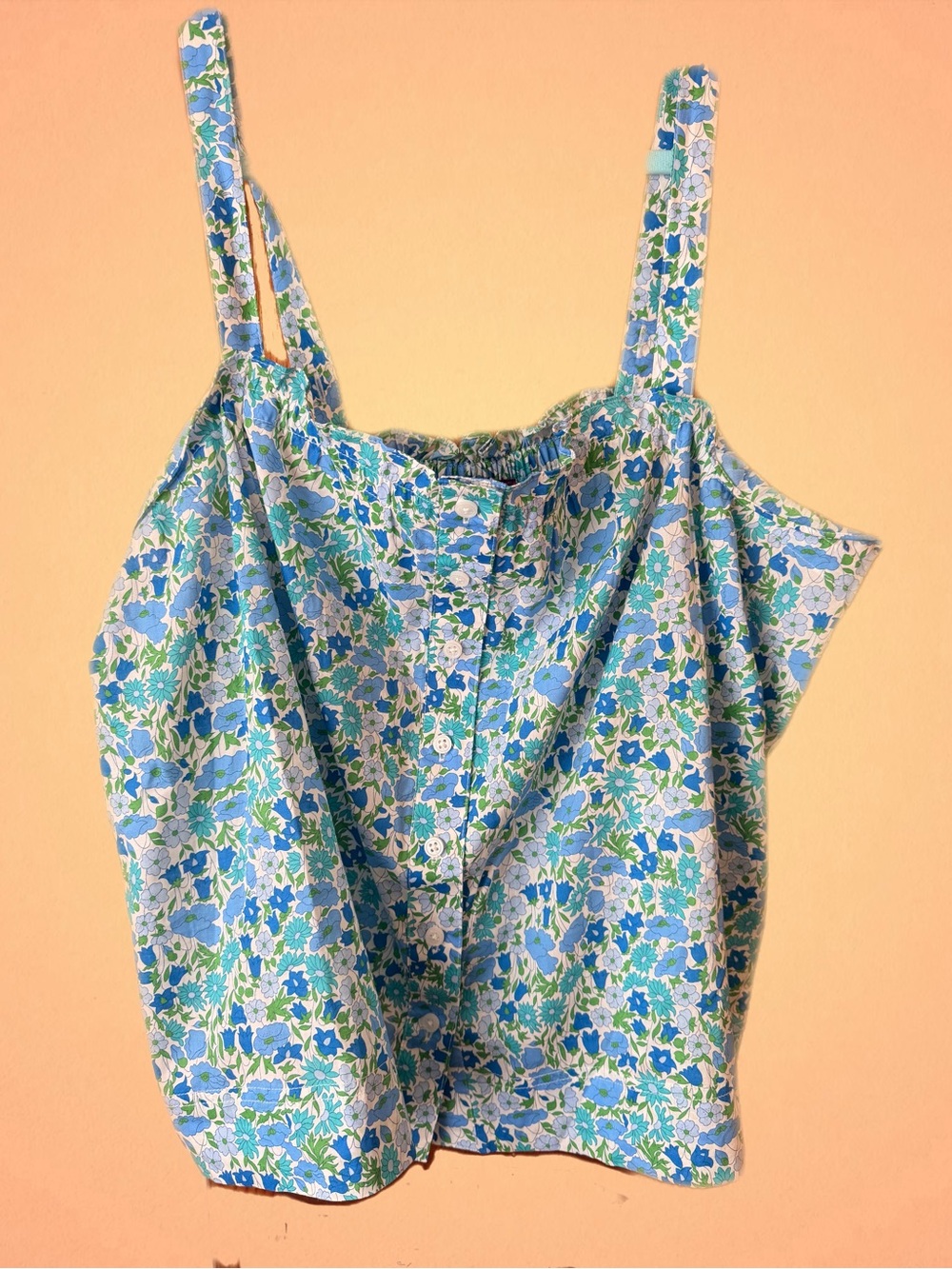 J. Crew Light Blue Floral Smocked-Strap Camisole
